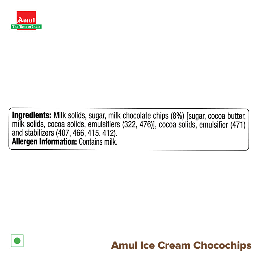Amul Ice Cream - Choco Chips, Real Milk, 1 L Tub
