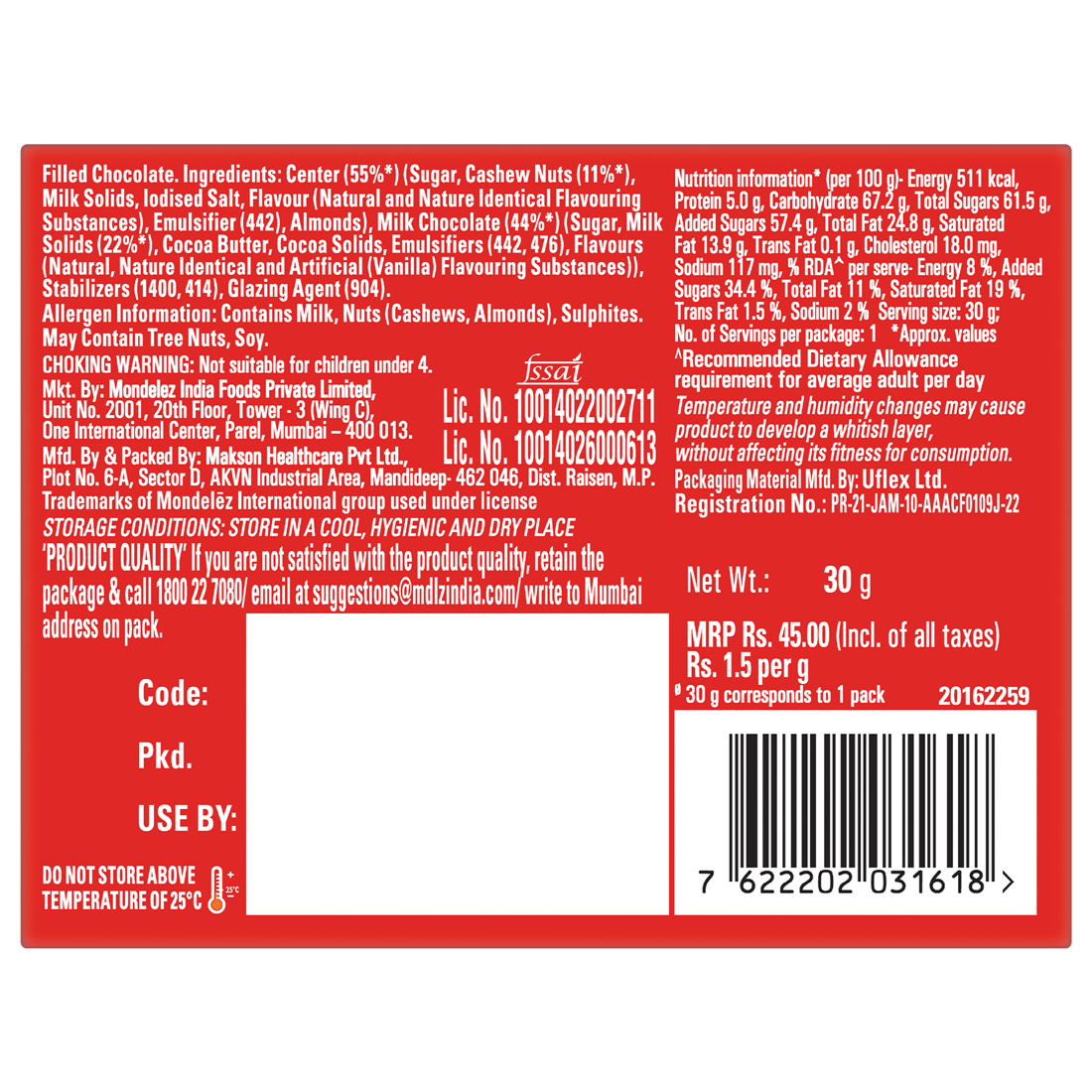 CADBURY NUTTIES 30gm