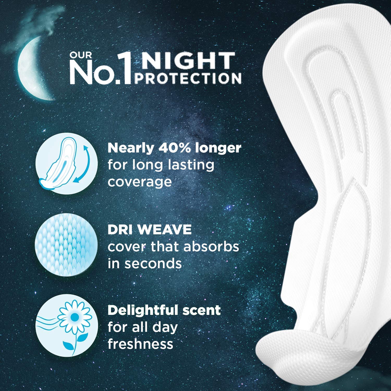 Whisper Bindazzz Night Sanitary Pads, 4 Thick Pads, Xxxl, Upto 0% Leaks, Suitable For Heavy Flow, 75% Longer & Wider Whisper Bindazzz Night Sanitary Pads, 4 Thick Pads, Xxxl, Upto 0% Leaks, Suitable For Heavy Flow, 75% Longer & Wider